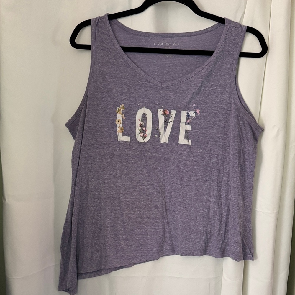 Lane Bryant Women's Purple Love Tank Top Asymmetrical hem size 18/20